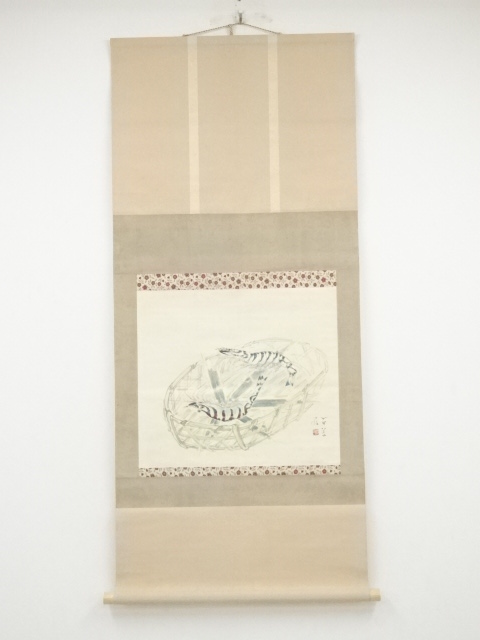 JAPANESE HANGING SCROLL / HAND PAINTED / SHRIMP & SEA CUCUMBER 